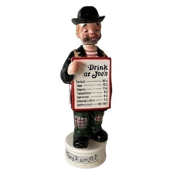 Vintage Ceramic Music Box "Drink at Joe's" Liquor Decanter Bottle "How Dry I Am" - Picture 1 of 9